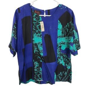 ICINOO Vintage Silk Colorblock Boxy Top 12 Retro 90s Coastal Grandma Relaxed Fit